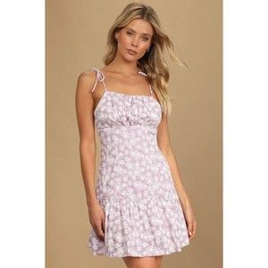 Lulus Sunny Tropics Mauve Pink Palm Print Tie-Strap Mini Dress Sz S NWT